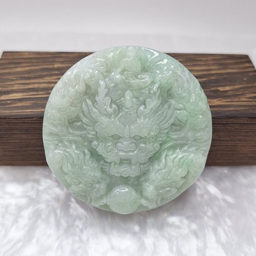 緣圓翡翠 冰綠鐲心雙面精雕九龍牌 | 天然緬甸玉A貨翡翠