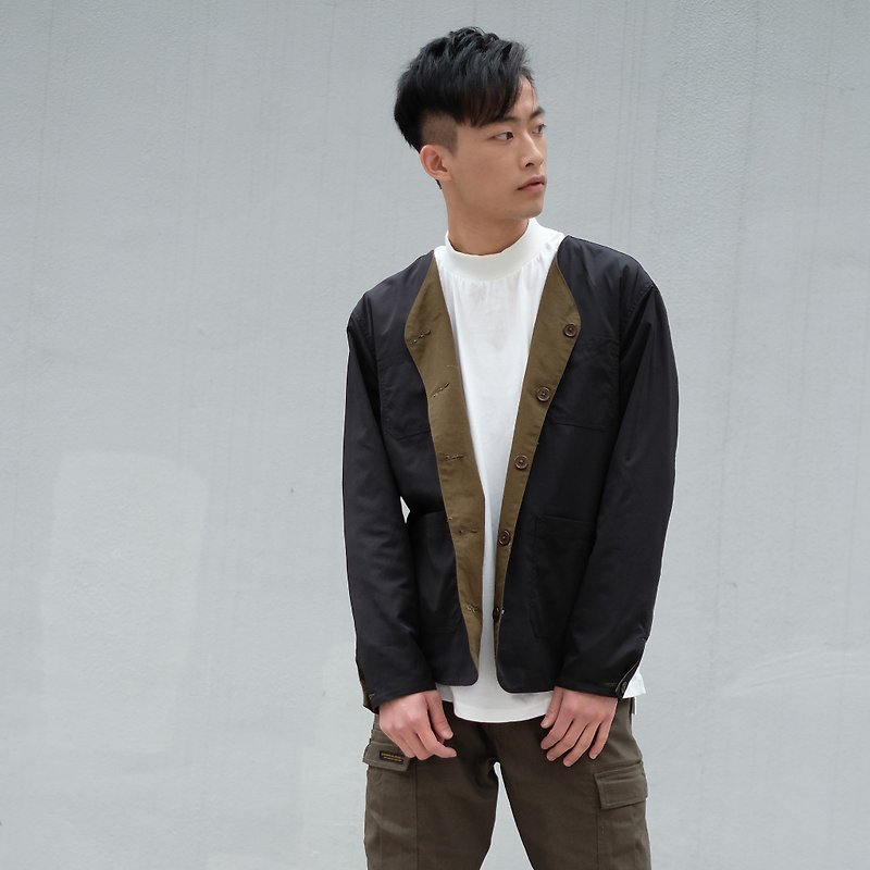 Reversible Jacket (TP084) - เสื้อโค้ทผู้ชาย - ผ้าฝ้าย/ผ้าลินิน สีกากี