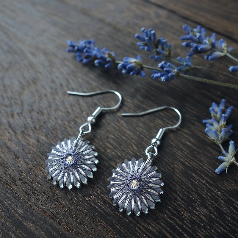 little wildflower earrings / violet / silk thread / minimal / shipping free - Earrings & Clip-ons - Silk Purple