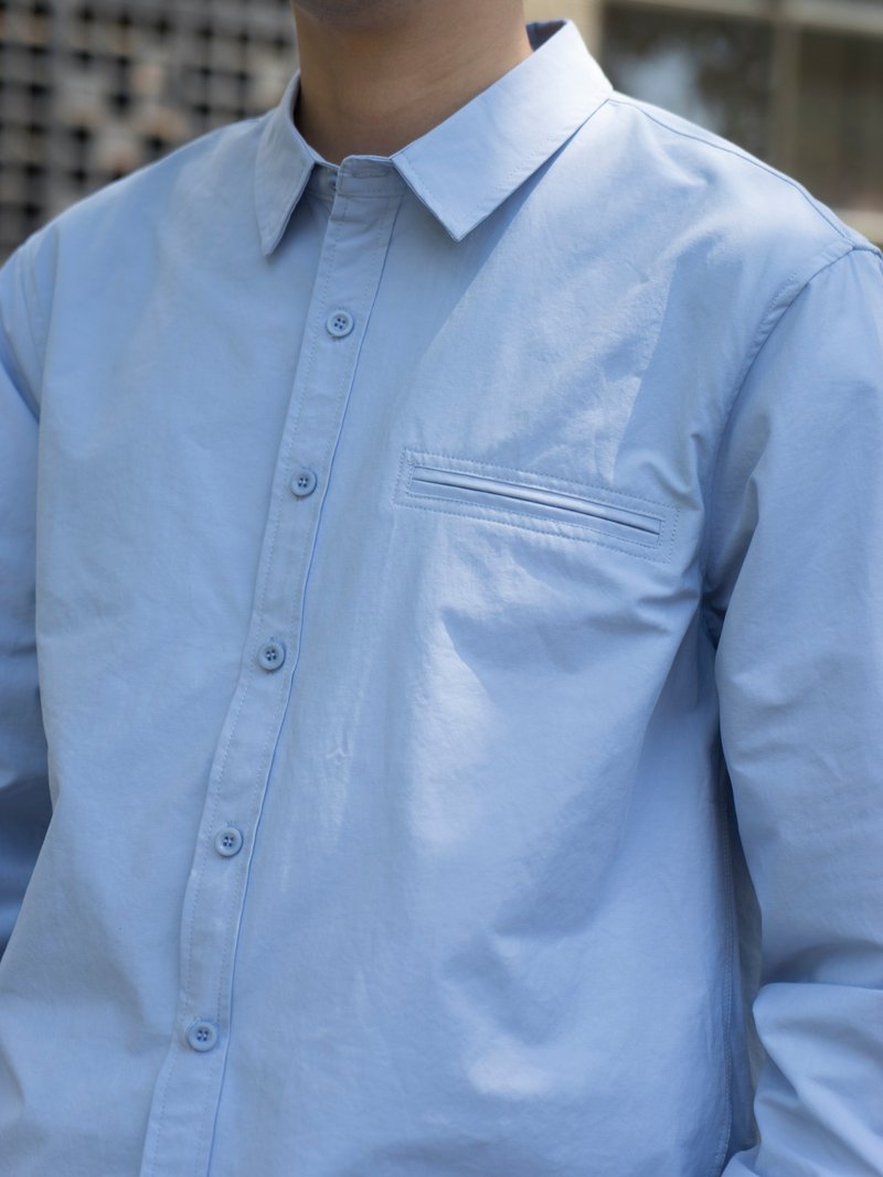 SHIRT 日系復古 潮流質感純色休閒百搭基礎款工裝長袖襯衫Cityboy - 男襯衫/休閒襯衫 - 棉．麻 藍色