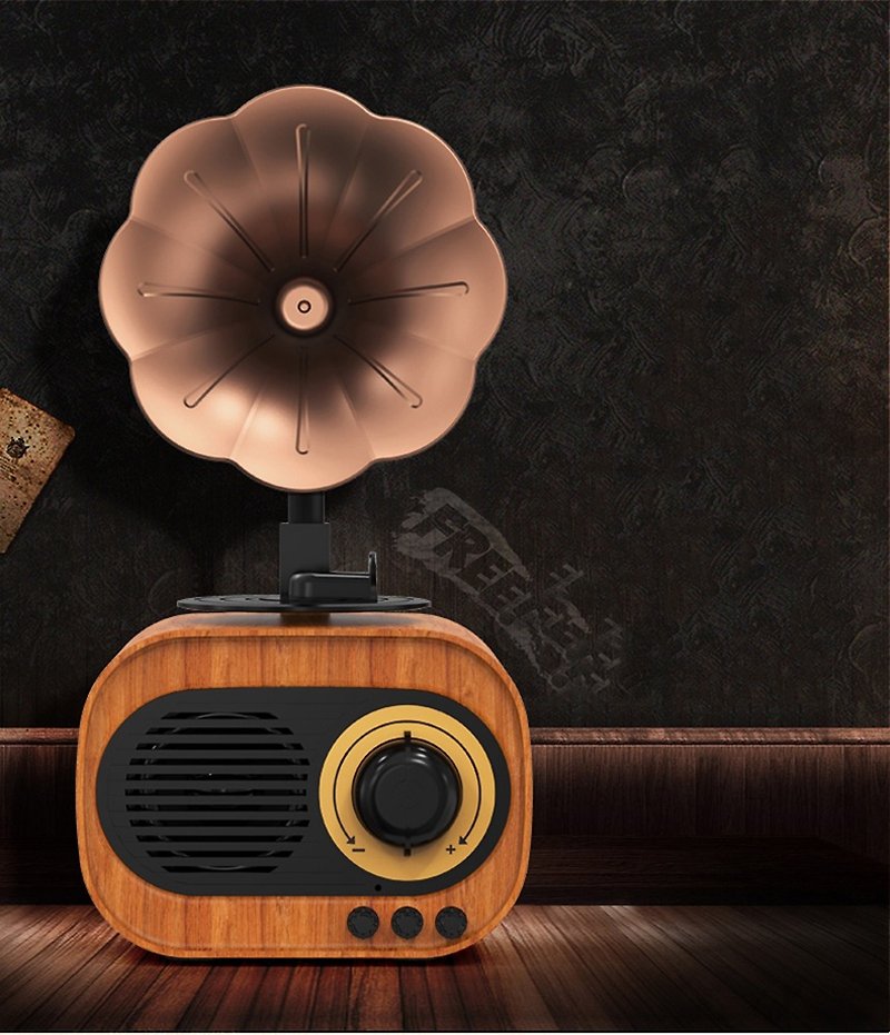 復古留聲機 歐式大喇叭 藍芽音響 木紋收音機 - 藍牙喇叭/音響 - 塑膠 