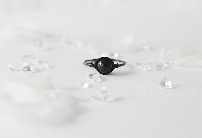 6mm黑碧璽銅線戒  黑色銅線  電氣石 - 戒指 - 寶石 黑色