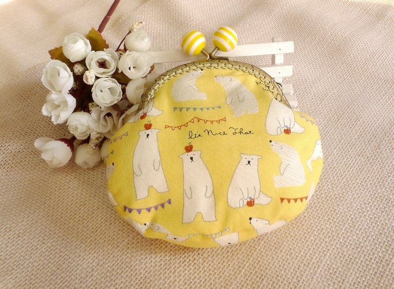 Polar bear gold small purse - กระเป๋าใส่เหรียญ - ผ้าฝ้าย/ผ้าลินิน สีเหลือง