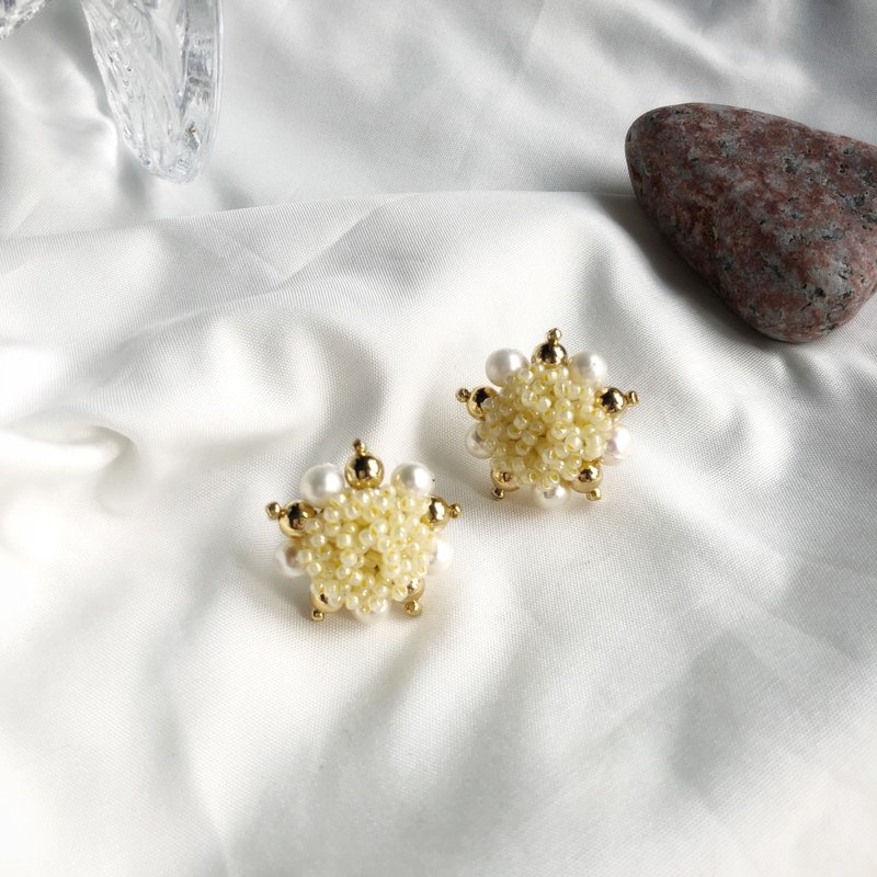 24kgp黃色馬卡龍淡水珍珠耳夾耳環 - 耳環/耳夾/耳骨夾 - 珍珠 黃色