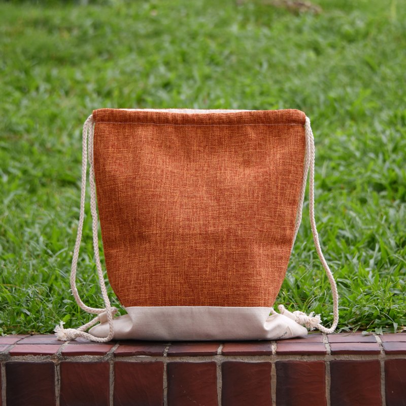 Drawstring backpack/drawstring bag/drawstring pocket~ Linen and linen-orange (B187) - Drawstring Bags - Cotton & Hemp Orange