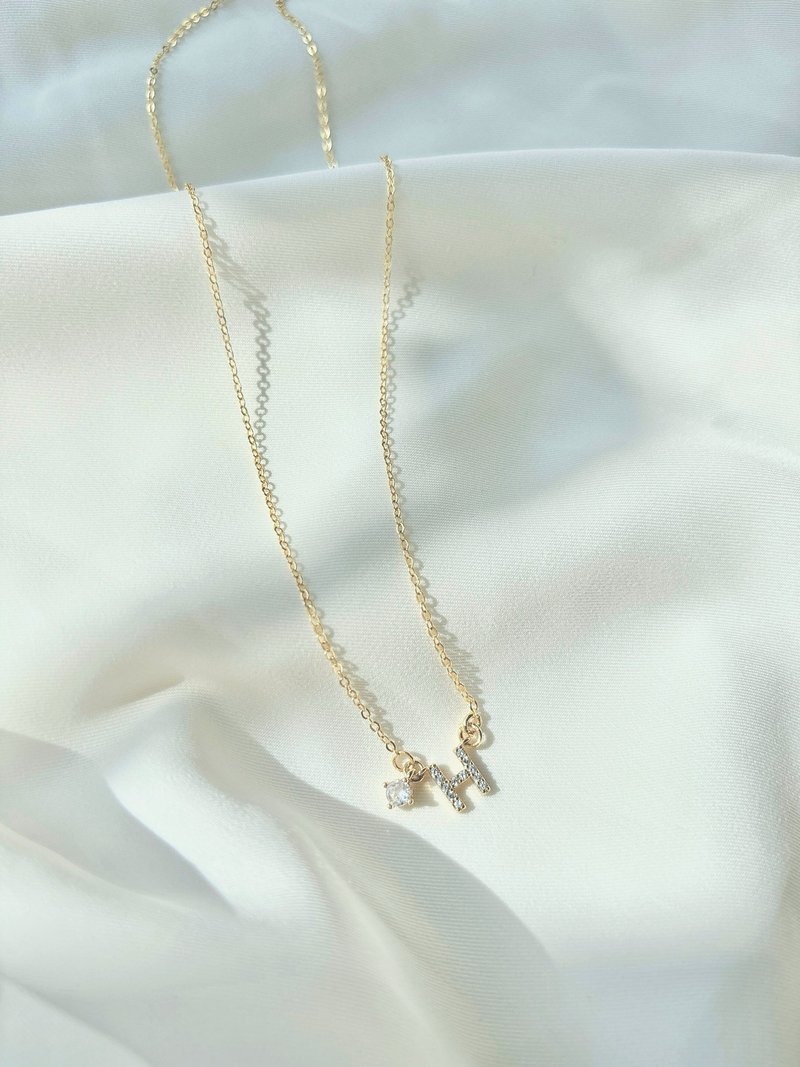 s925金色字母吊鋯石頸鏈 - 項鍊 - 24k 金 