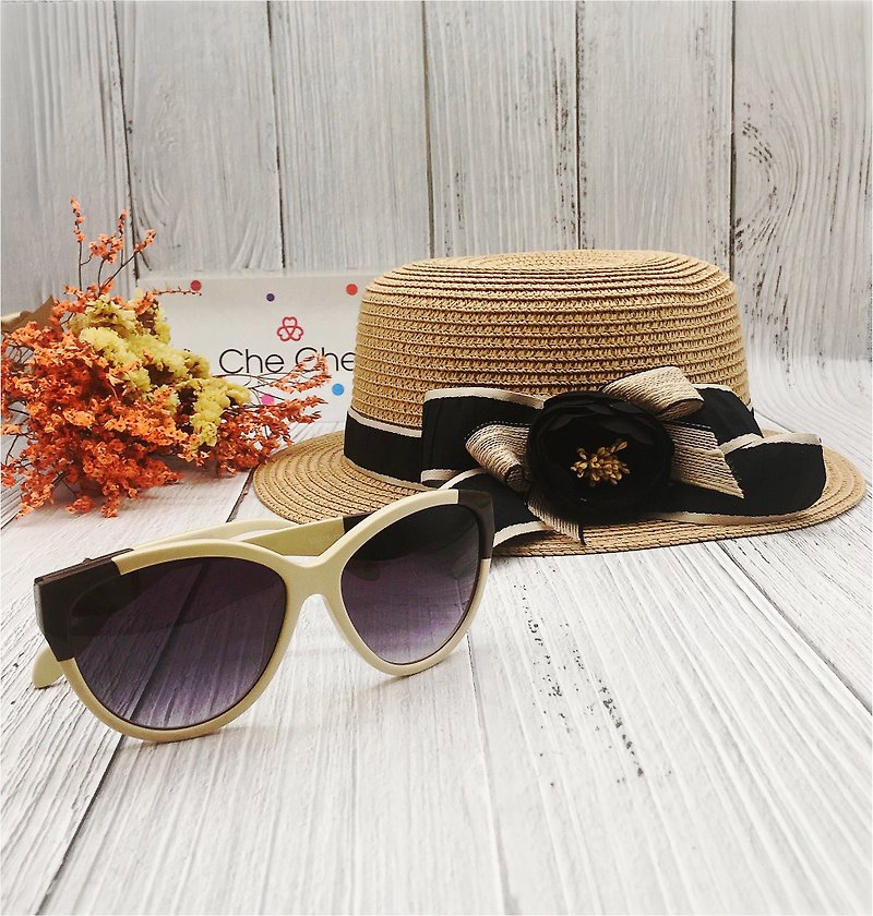 Discounted Package – Straw Hat + Sunglasses - หมวก - วัสดุอื่นๆ สีนำ้ตาล