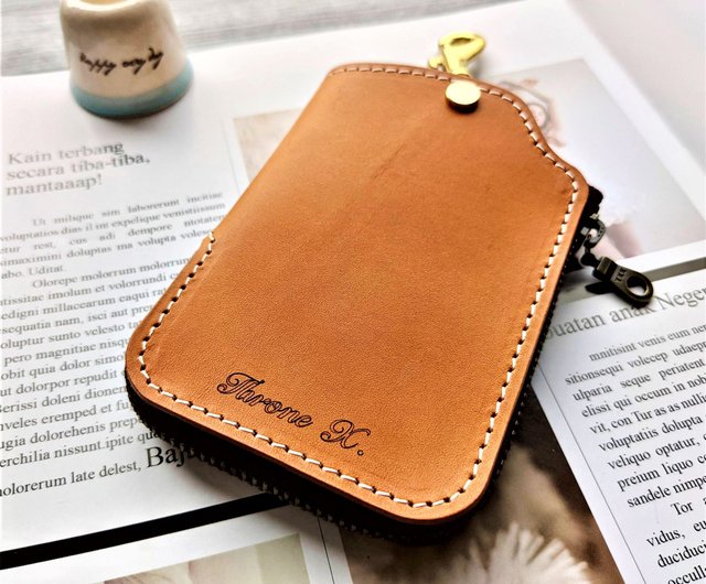 Double remote control leather case zipper lock bag [free laser engraving] key  bag Valentine's Day gift vegetable tanned cowhide - Shop throne Keychains -  Pinkoi