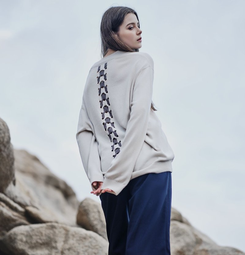 扭繩紋V領針織外套 - 男夾克/外套 - 棉．麻 灰色