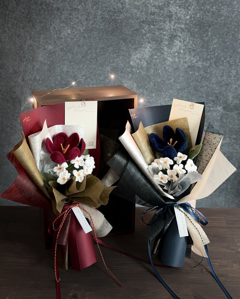 Tanabata Valentine's Day Flower Gift - Single Tulip and Myosotis - ช่อดอกไม้แห้ง - ผ้าฝ้าย/ผ้าลินิน สีน้ำเงิน