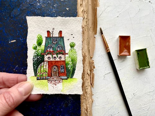 Rubinova Art Housewarming gift Original art Miniature artwork on handmade paper ACEO