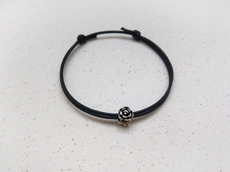 Wax line bracelet s925 sterling silver Thai Silver rose flower plain simple Wax rope thin line - Bracelets - Other Materials Black