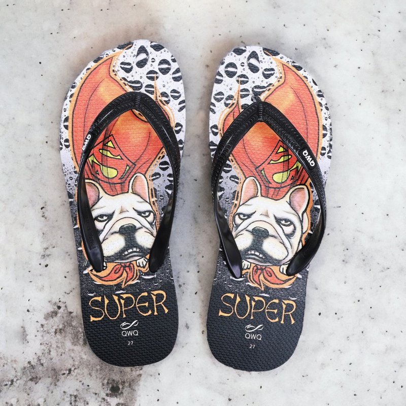 Men's cultural and creative drawing flip-flops soft Q anti-slip couple's flip-flops Super Dog - รองเท้าแตะ - ยาง หลากหลายสี