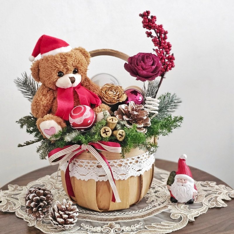 Warm Christmas bear withered cedar flower basket - Dried Flowers & Bouquets - Plants & Flowers Red