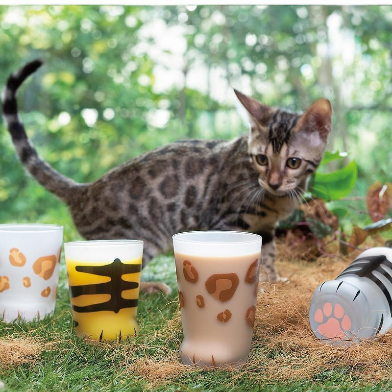 [Fast Shipping] Japanese ADERIA Cute Cat Paw Meat Ball Glass Cup 300ml / Leopard Tiger - Cups - Glass Multicolor