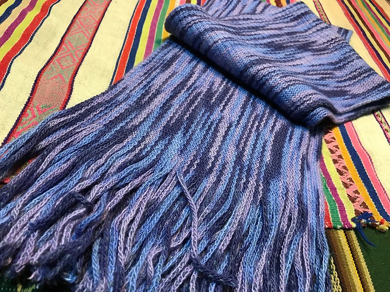 祕魯針織圍巾溫暖觸感-藍 - 絲巾 - 羊毛 藍色