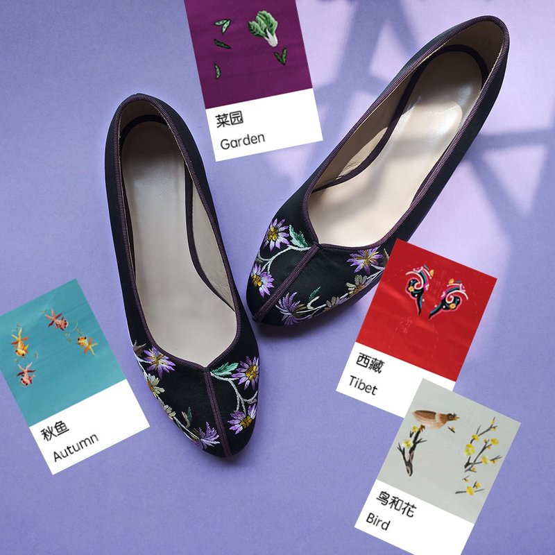 客制中縫手繡平底鞋計劃/ 繡花鞋 中式 絲綢鞋 刺繡 下單客製 - 女皮鞋 - 絲．絹 多色