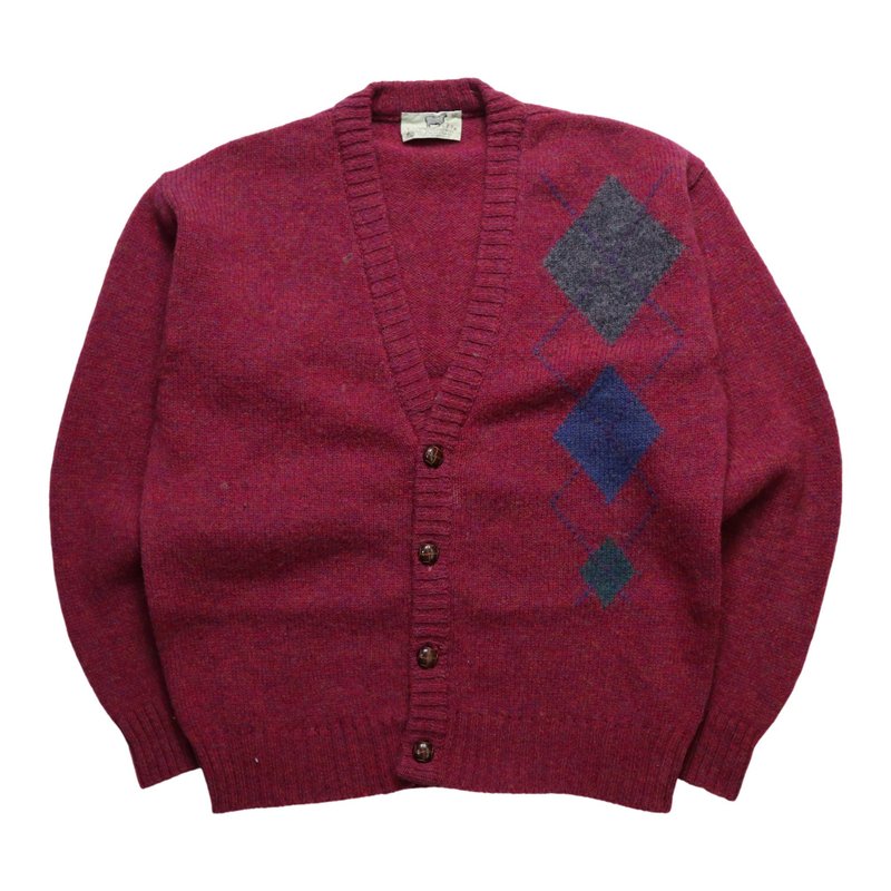 80s burgundy diamond totem wool knitted jacket made in Ireland - สเวตเตอร์ผู้หญิง - ขนแกะ สีแดง