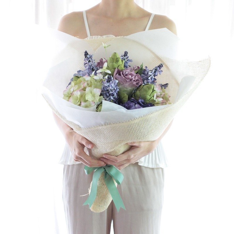 CB210 : Handmade Paper Flower Hearmade Congratulations Bouquet Blue Green Size 12"x18" - Wood, Bamboo & Paper - Paper Green