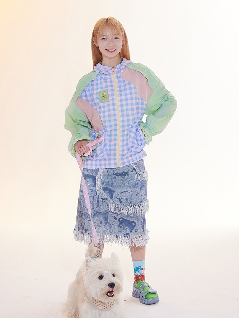 拼布格紋防曬服輕薄連帽春夏防紫外線 - 女上衣/長袖上衣 - 其他材質 多色