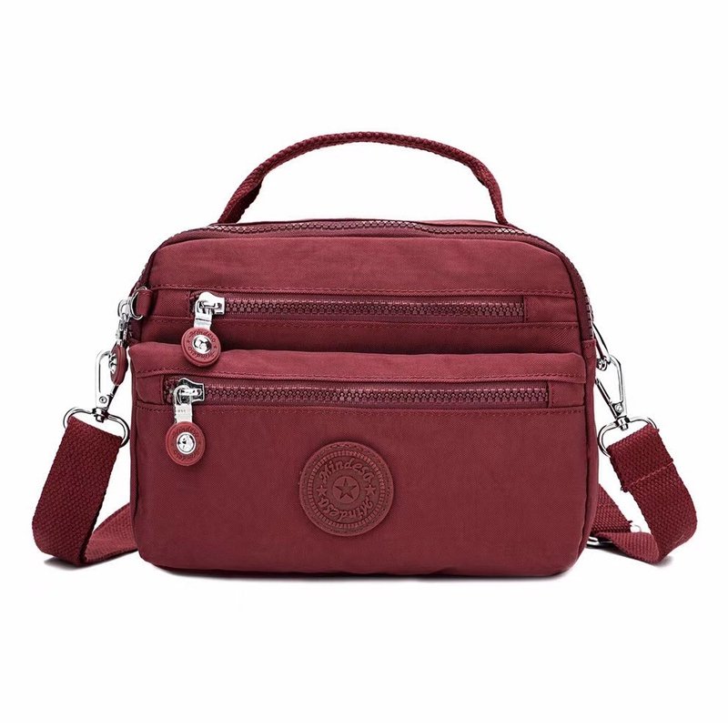 Pansy red _ double zipper _ water-repellent easy bag _ cross-body portable shoulder - Messenger Bags & Sling Bags - Waterproof Material Red