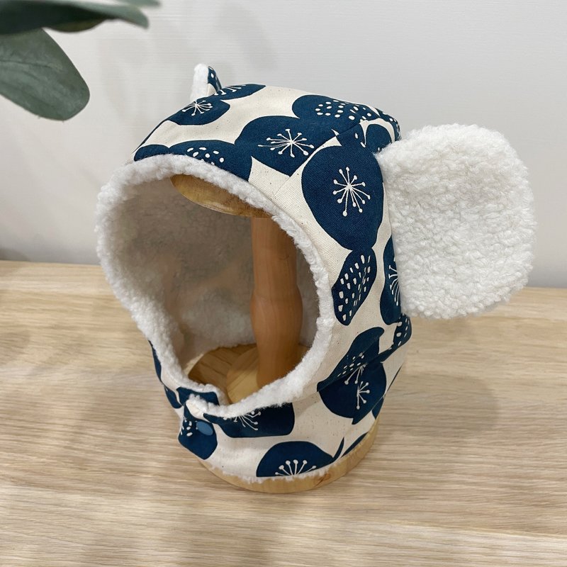 【現貨】・兒童帽子・熊帽・幾何仲藍款 - 嬰兒帽子/髮帶 - 棉．麻 藍色