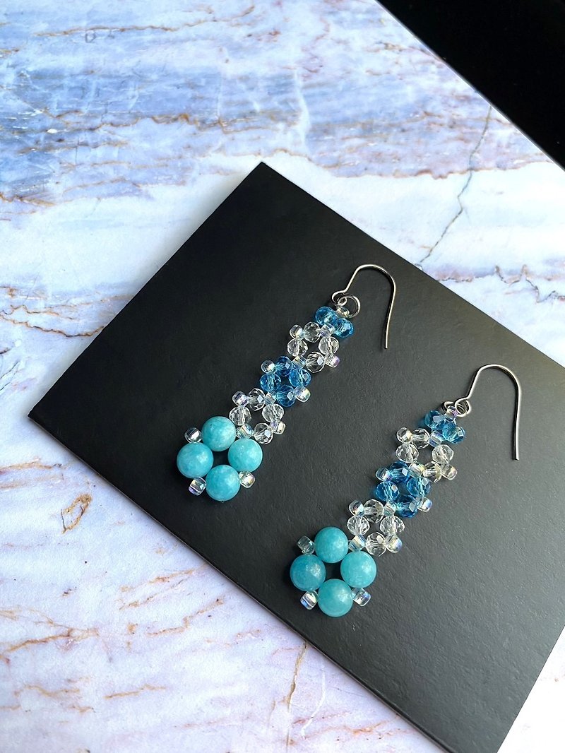 Unique design Czech crystal aquamarine jade Japanese beads handmade braided earrings - Earrings & Clip-ons - Glass Blue