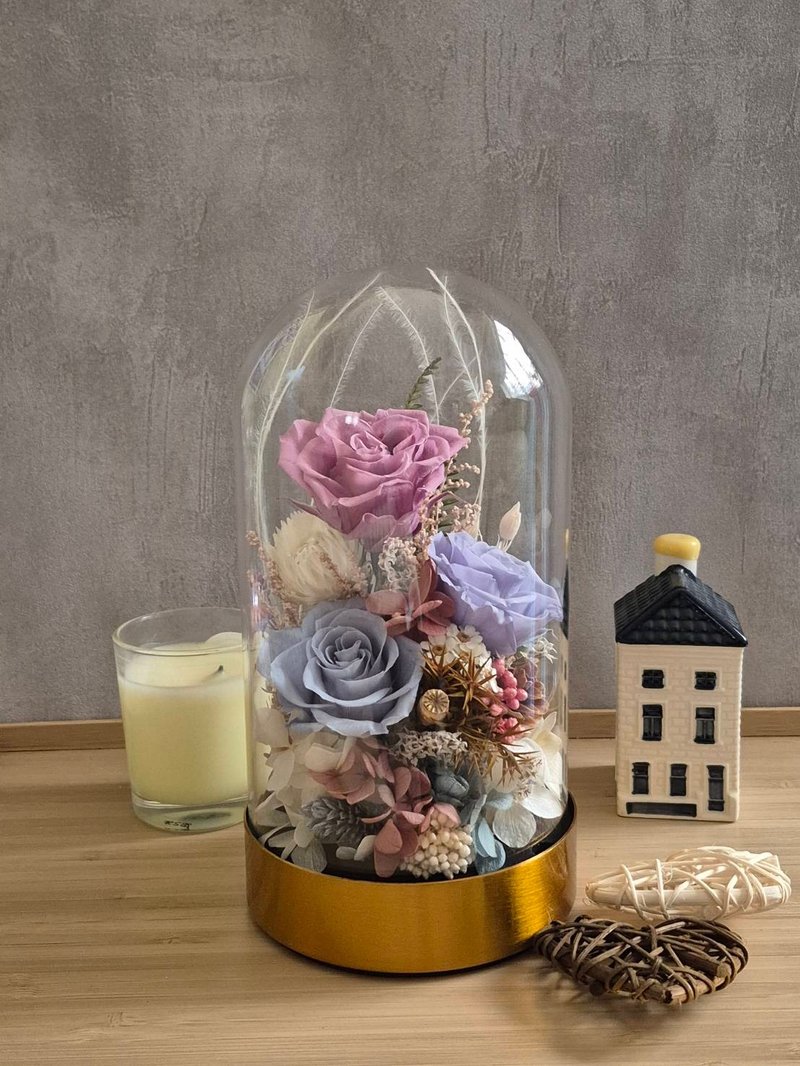 Classic Morandi immortalized flower glass cover. Flower cup for congratulations on birthdays, festivals, Christmas, and Valentine's Day. - Dried Flowers & Bouquets - Plants & Flowers 