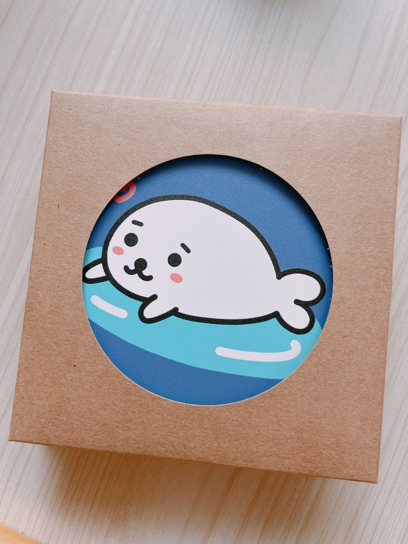 小海獅  圓形 吸水杯墊 - 杯墊 - 瓷 白色