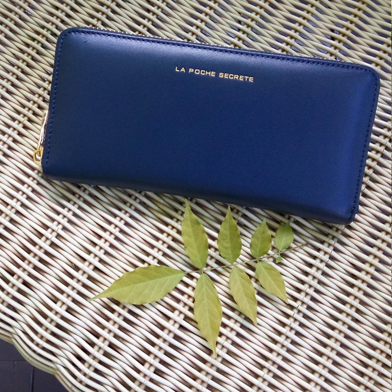 [La Poche Secrete] favorite zipper clip _ positive leather _ low-key blue - Wallets - Genuine Leather Blue