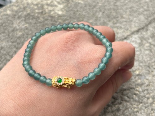 Angel's tears 天使之淚 Jewelry Design 瓜地馬拉 天然原礦A貨玉 玻璃種藍水翡翠小米珠純銀貔貅設計手鍊