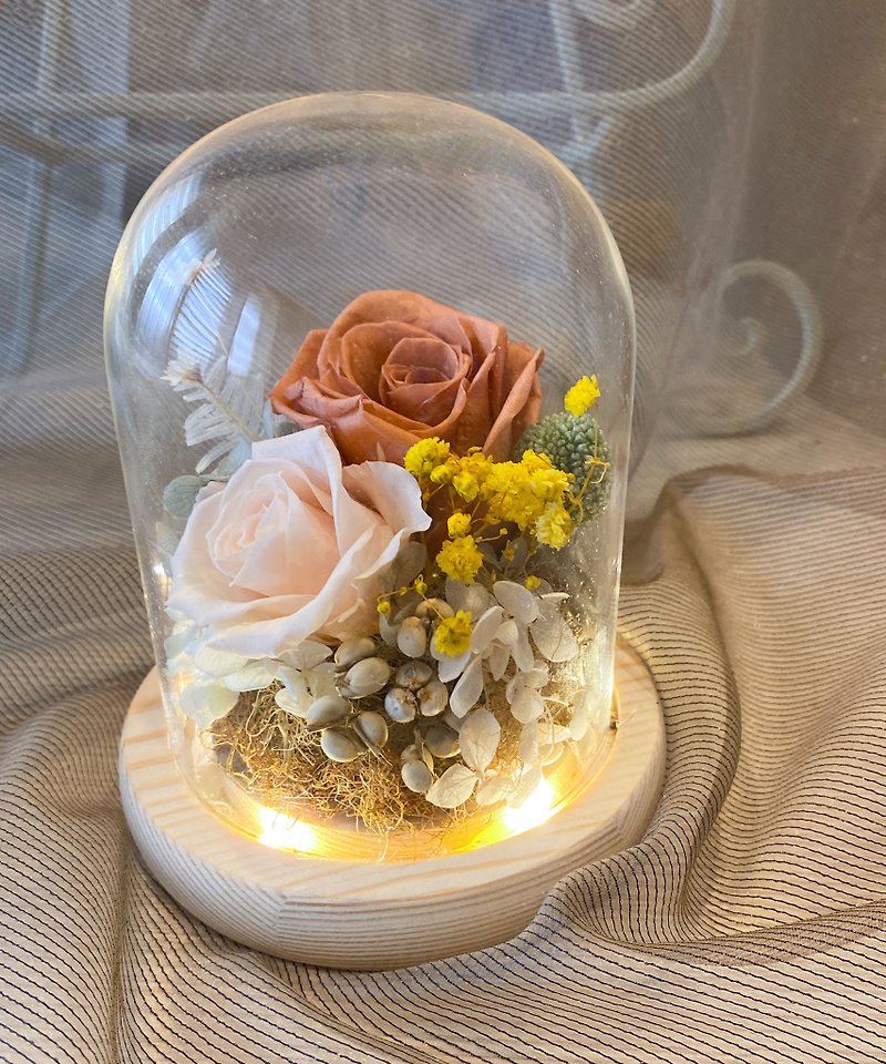 Preserved flower glass cup log groove lamp immortal rose dried flower gift night light - Dried Flowers & Bouquets - Plants & Flowers Orange