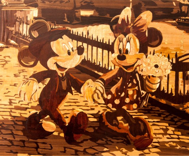 ミッキーミニーディズニーキャラクターの額入り木製絵画ホーム