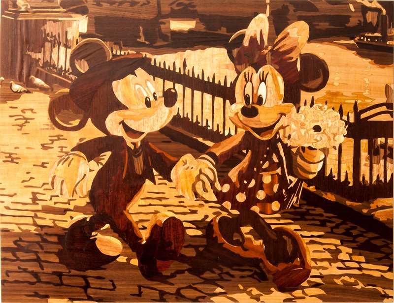 Mickey Minnie Disney characters framed wood picture home decor boho style - 牆貼/牆身裝飾 - 木頭 橘色