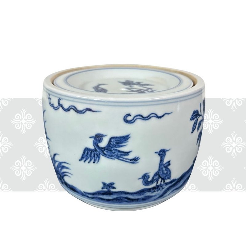 明 宣德 青花汀州白鷺紋蟋蟀罐 - 茶壺/茶杯/茶具 - 瓷 白色