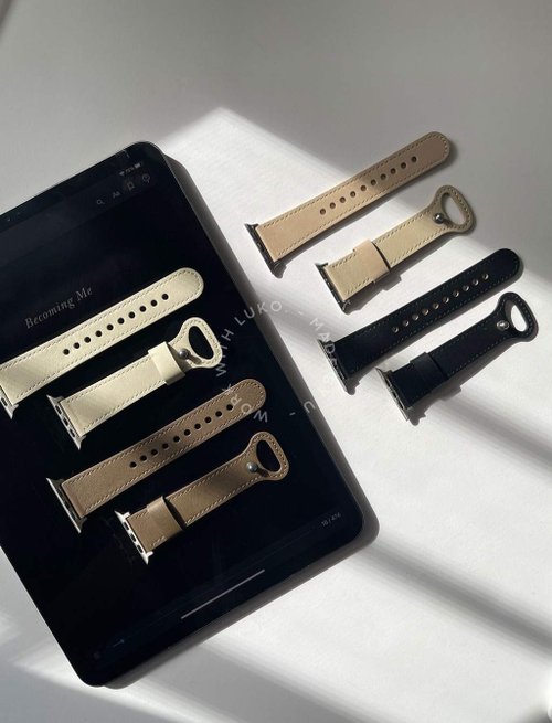 LUKO.Store Apple Watch | 寬版顆粒紋圓釘扣真皮錶帶