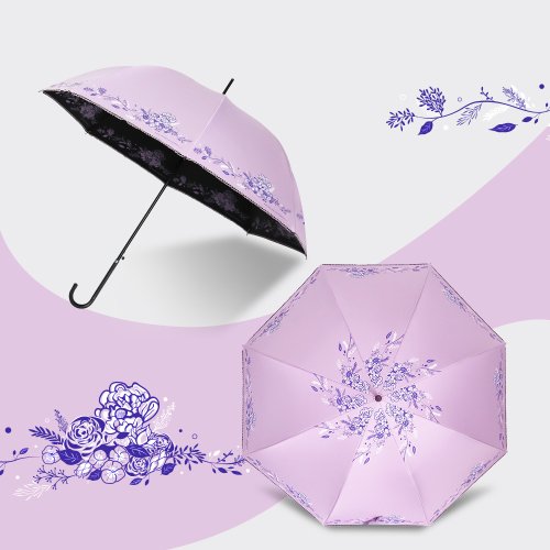 TDN 雙龍小香風黑膠宮廷傘陽傘防曬自動直立傘雨傘(薰衣紫)