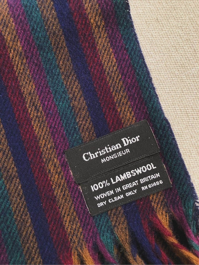 VINTAGE Christian Dior CD wool scarf/Made in England - ผ้าพันคอถัก - ขนแกะ หลากหลายสี