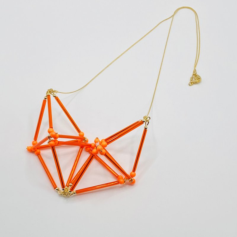 3D Heart NECKLACE【Orange】 - สร้อยคอ - แก้ว สีส้ม