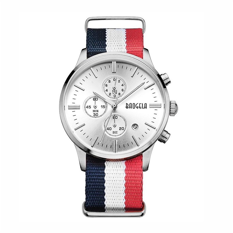 BAOGELA-VENICE series Silver dial / blue, white and red NATO watch - Women's Watches - Other Materials Red