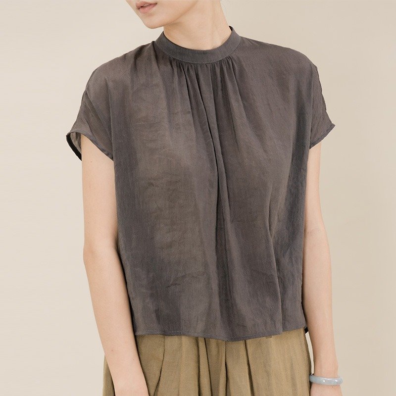 BUFU silk-linen  non-sleeves top / dark grey SH170526GR - Women's Tops - Cotton & Hemp Gray