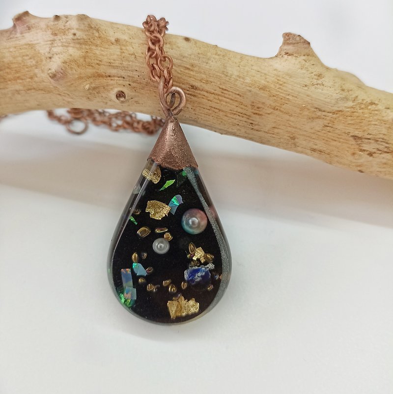 Space necklace Starry night resin necklace - Necklaces - Resin Green