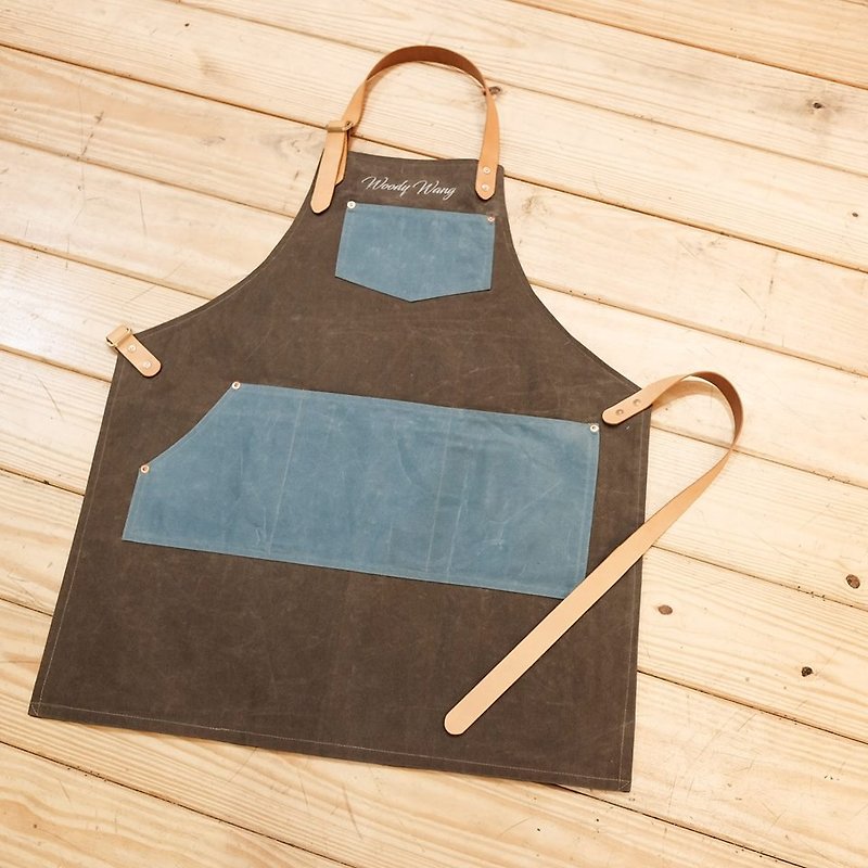 Apron custom work apron waterproof double layer wax / red buckle / leather can be embroidered printing - Other - Cotton & Hemp Multicolor