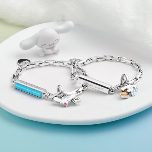 Crudo Leather Craft Cinnamoroll 特別版 客製化方形鋼條/寶石手鍊 (4色)