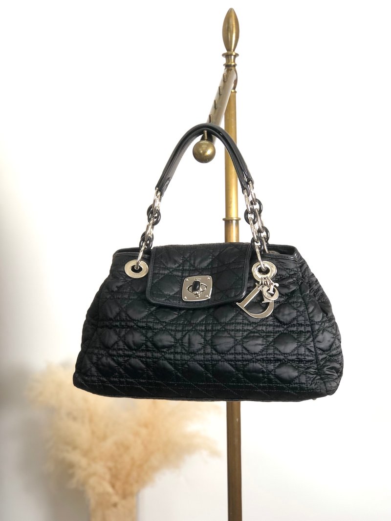 【 日本直送　名牌中古包 】Christian Dior クリスチャン ディオール カナージュ ハンドバッグ ブラック チャーム ナイロン djbswt - 手提包/手提袋 - 尼龍 黑色