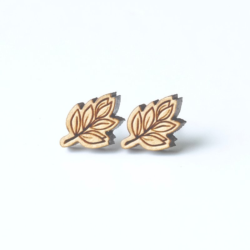 Plain wood earrings-Leaf - Earrings & Clip-ons - Wood Brown