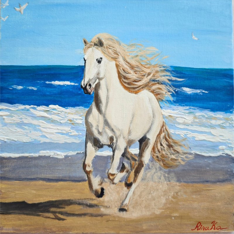 海邊的白馬原創壁畫 手繪動物藝術 作者 RinaArtSK - 壁貼/牆壁裝飾 - 其他材質 多色