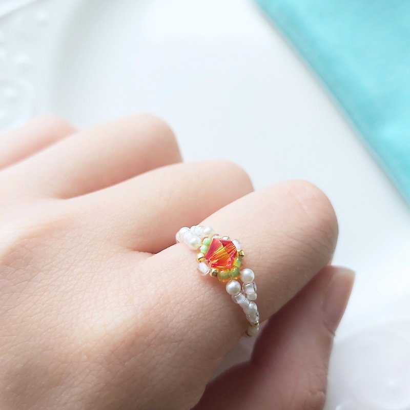Princess Anna / Elegant all-match European-style beaded ring crystal ring Swarovski - General Rings - Crystal Red