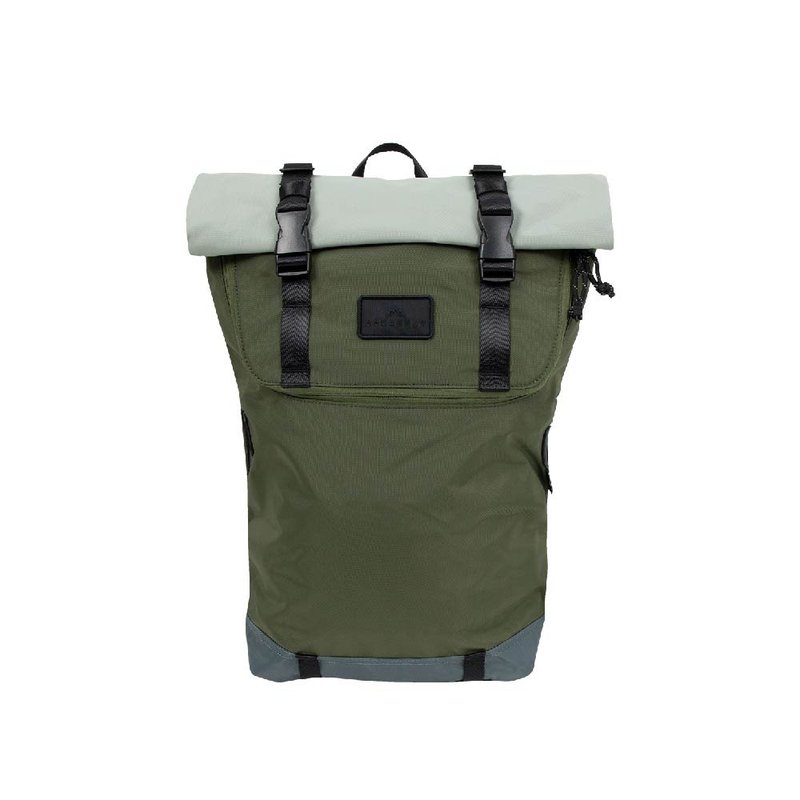 【DOUGHNUT】15-inch water-repellent large backpack Christopher roll-top type-green x gray GW - กระเป๋าเป้สะพายหลัง - ไนลอน สีเขียว