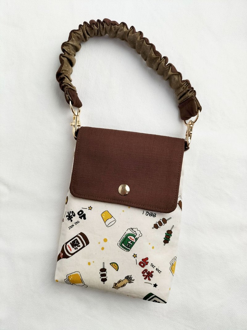 Color matching compact mobile phone bag/Taiwanese beer snacks - Handbags & Totes - Cotton & Hemp 